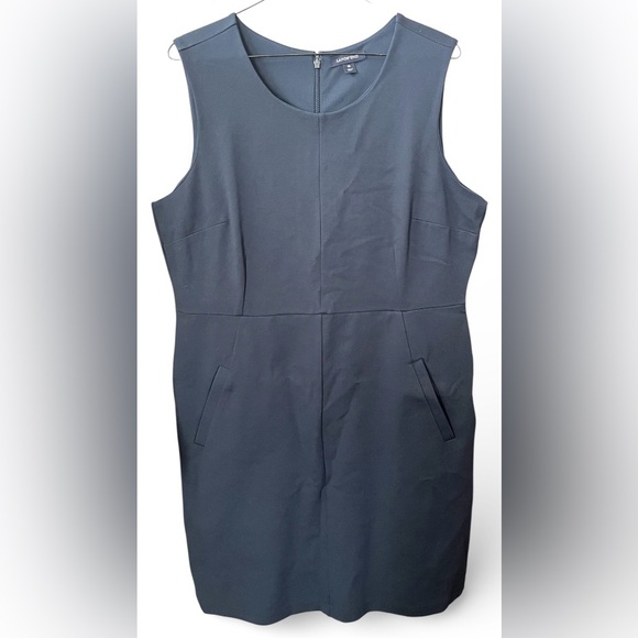 Lands’ End Navy Sleeveless Sheath Dress Size 16 Career Work Office Pockets - Picture 2 of 7
